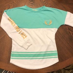 Cotton Teal and White Long Sleeve Tee